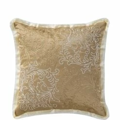 Best Sale π Waterford Ansonia Ribbon-Trimmed Scroll-Embroidered Square Pillow Ivory/gold π