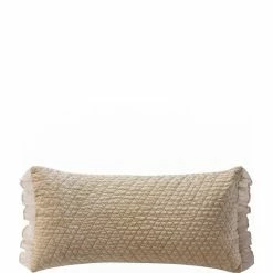 New 🎉 Waterford Ansonia Quilted Velvet & Ruffled Georgette Breakfast Pillow Ivory/gold 👍